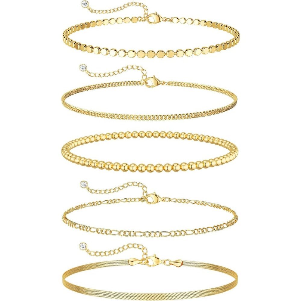 Women's Waterproof 14K Gold Plated Jewelry Trendy Thin Dainty Cuban Stackable